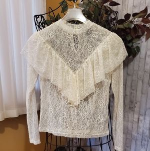 Forever 21 Ivory Lace Ruffle Blouse